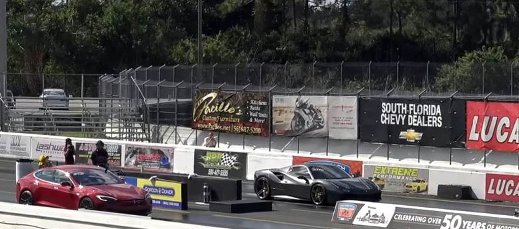 Tesla Model S P100 D Matches 488 Spider In A Drag Race